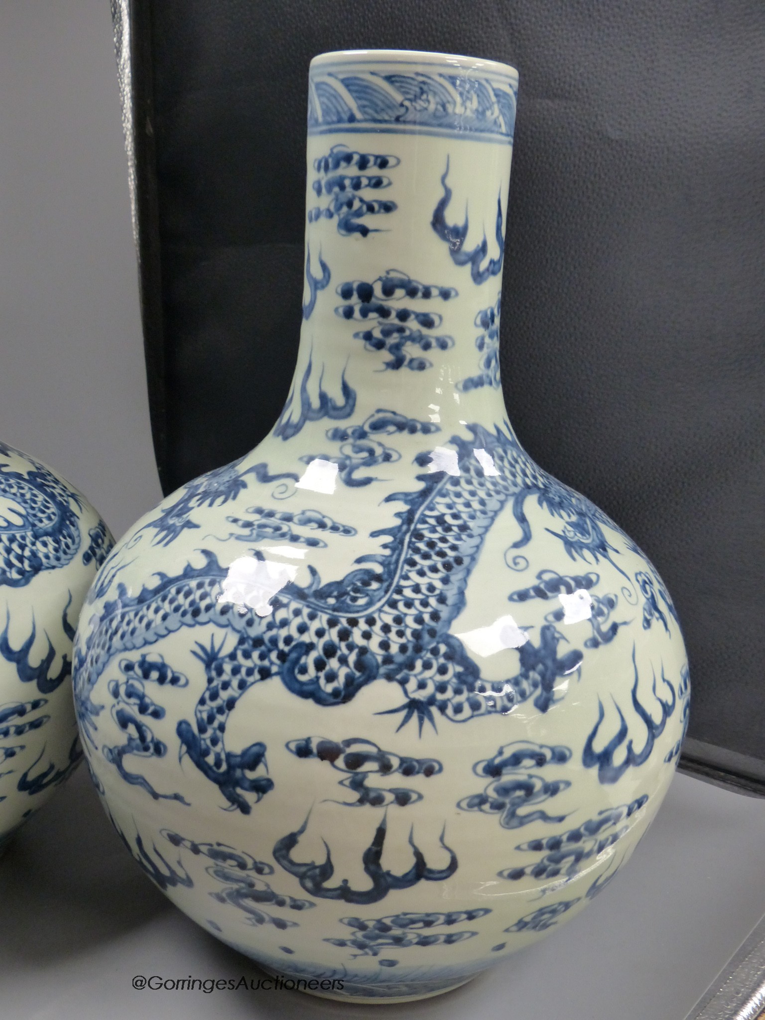 A pair of large Chinese blue and white vases, 45cm high